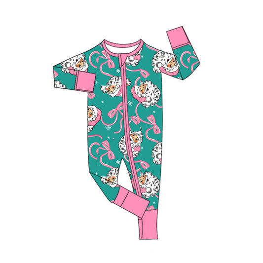 Preorder moq 5 Baby Girls Bows Santa Snowflake Christmas Two Way Zip Convertible Rompers