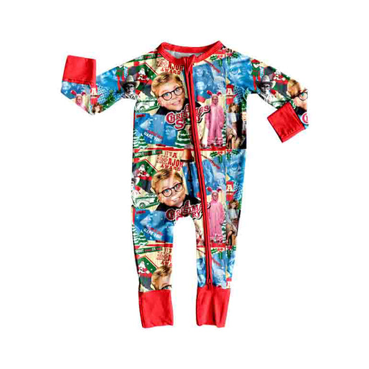 Preorder moq 5 Baby Boys Christmas Story Two Way Zip Convertible Rompers