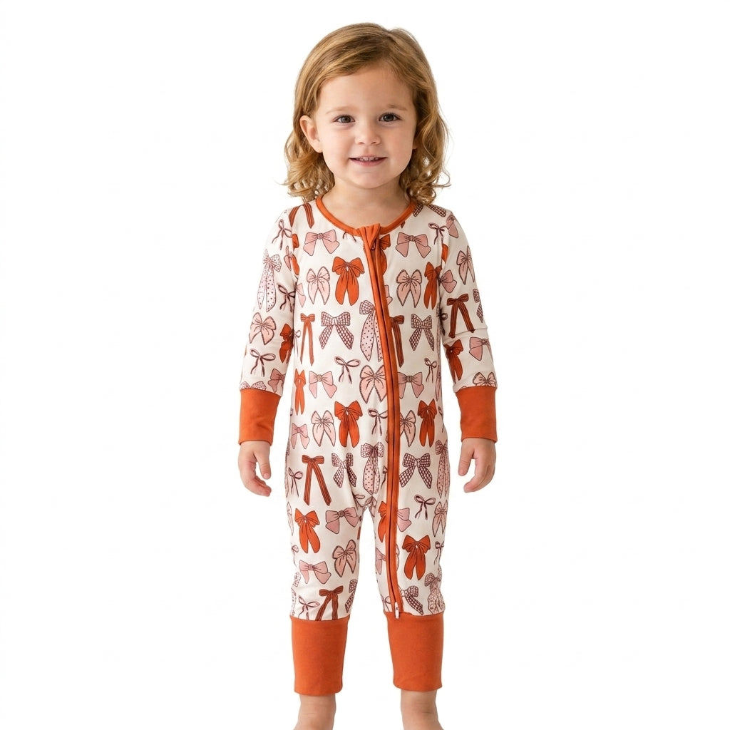 Baby Girls Bows Plaid Fall Two Way Zip Convertible Rompers