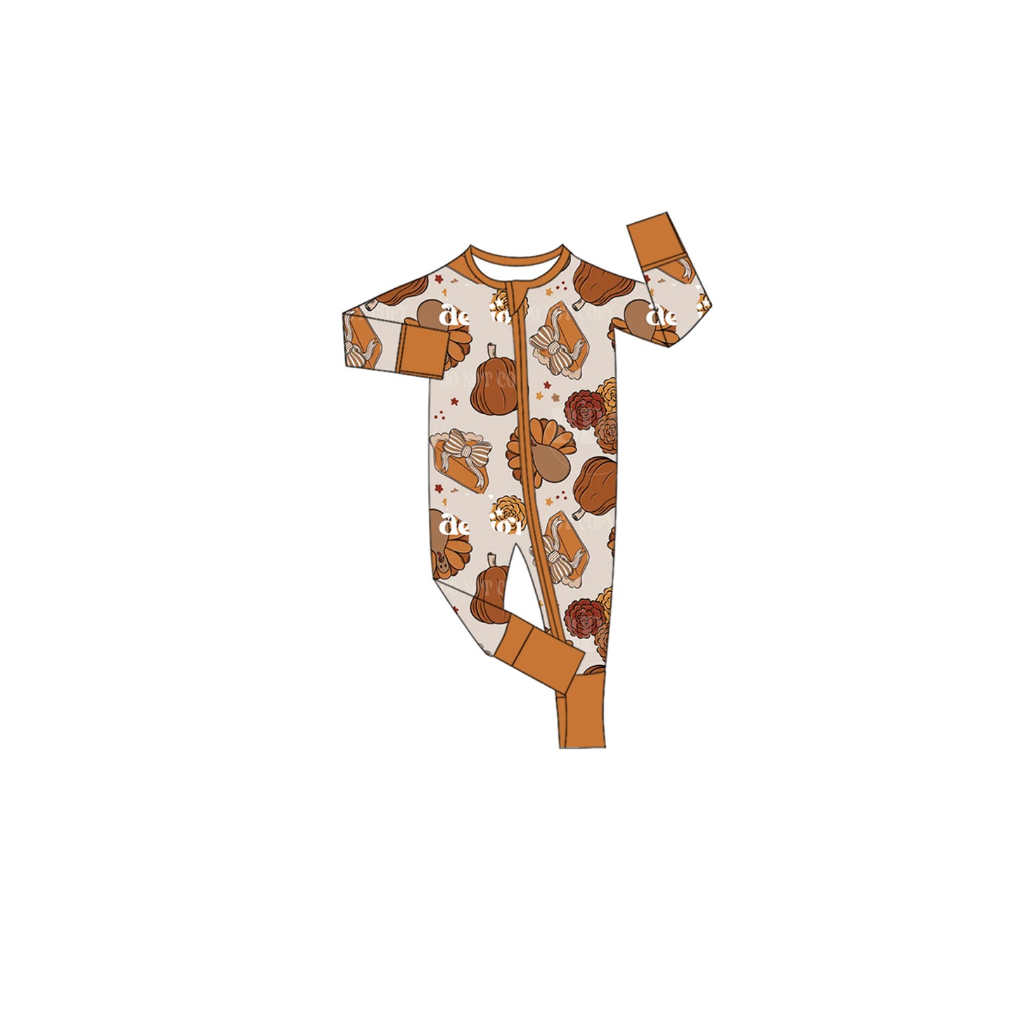 Preorder moq 5 Baby Girls Bows Turkey Thanksgivings Two Way Zip Convertible Rompers
