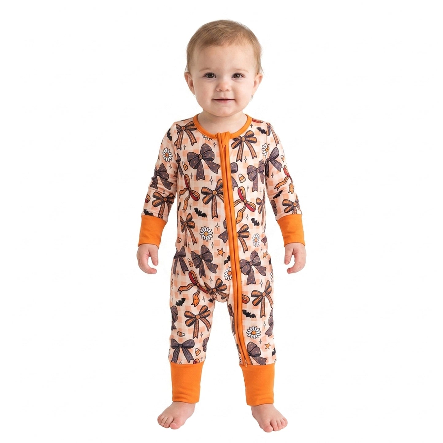 Baby Girls Candy Bows Flowers Halloweens Two Way Zip Convertible Rompers