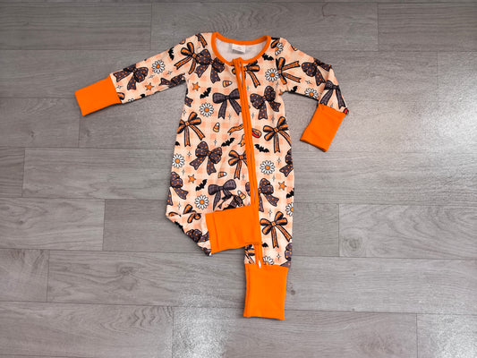 Baby Girls Candy Bows Flowers Halloweens Two Way Zip Convertible Rompers Preorder
