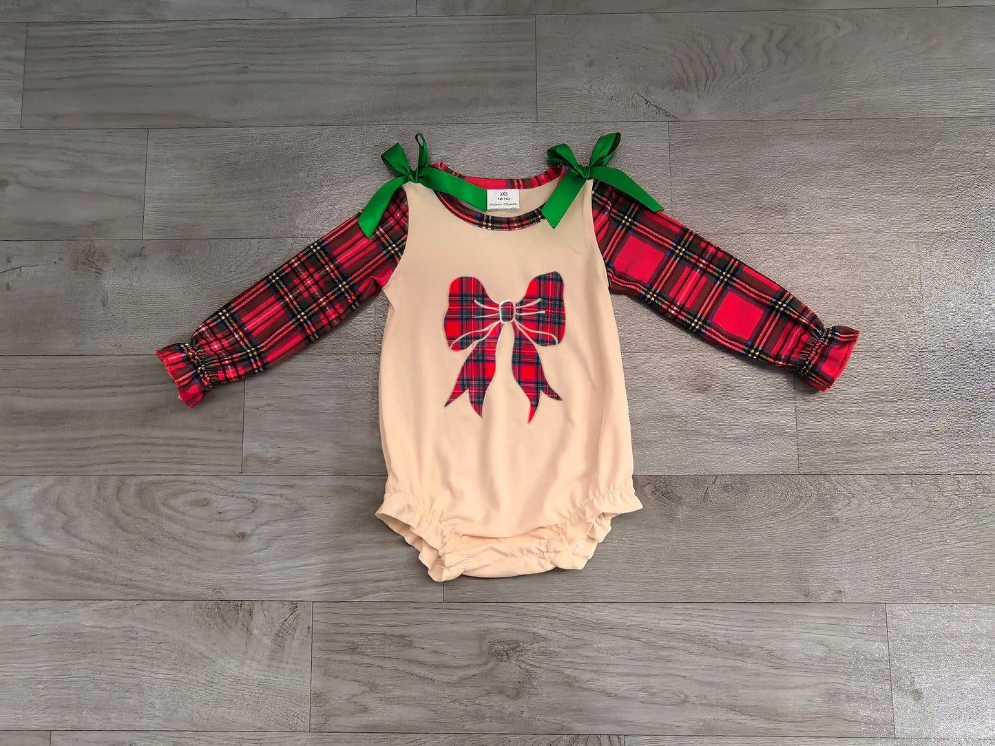 Embroidery Checked Bows Baby Girls Red Green Christmas Ruffle Rompers Preorder