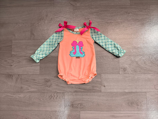 Embroidery Bow Trees Baby Girls Polka Dots Christmas Ruffle Rompers Preorder