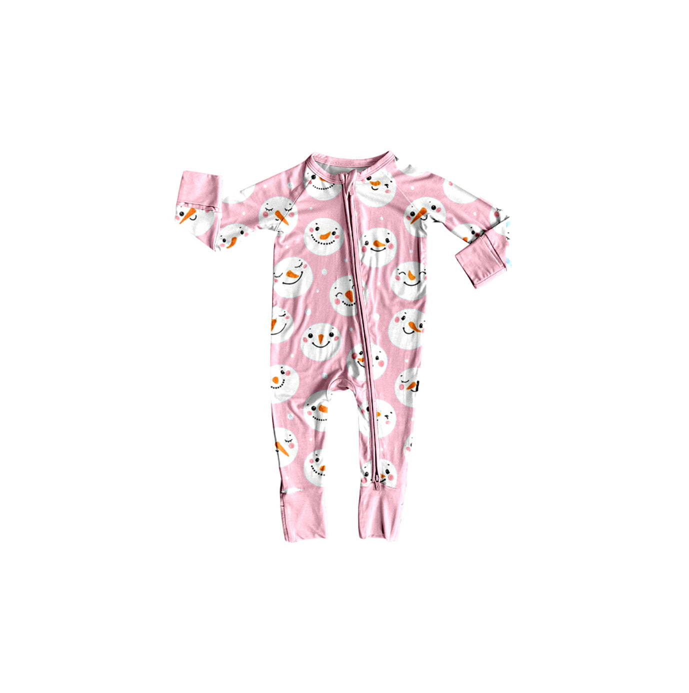 Preorder moq 5 Baby Girls Pink Snowmen Christmas Two Way Zip Convertible Rompers