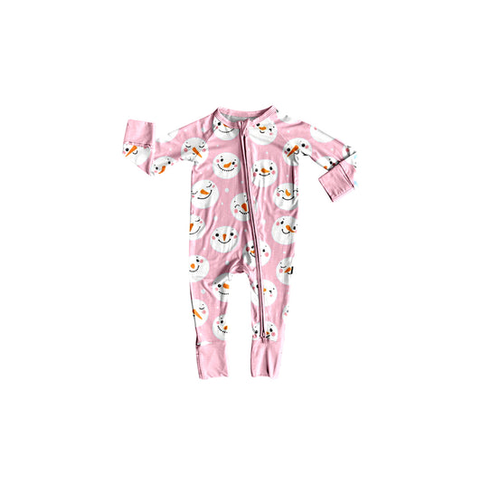 Baby Girls Pink Snowmen Christmas Two Way Zip Convertible Rompers Preorder