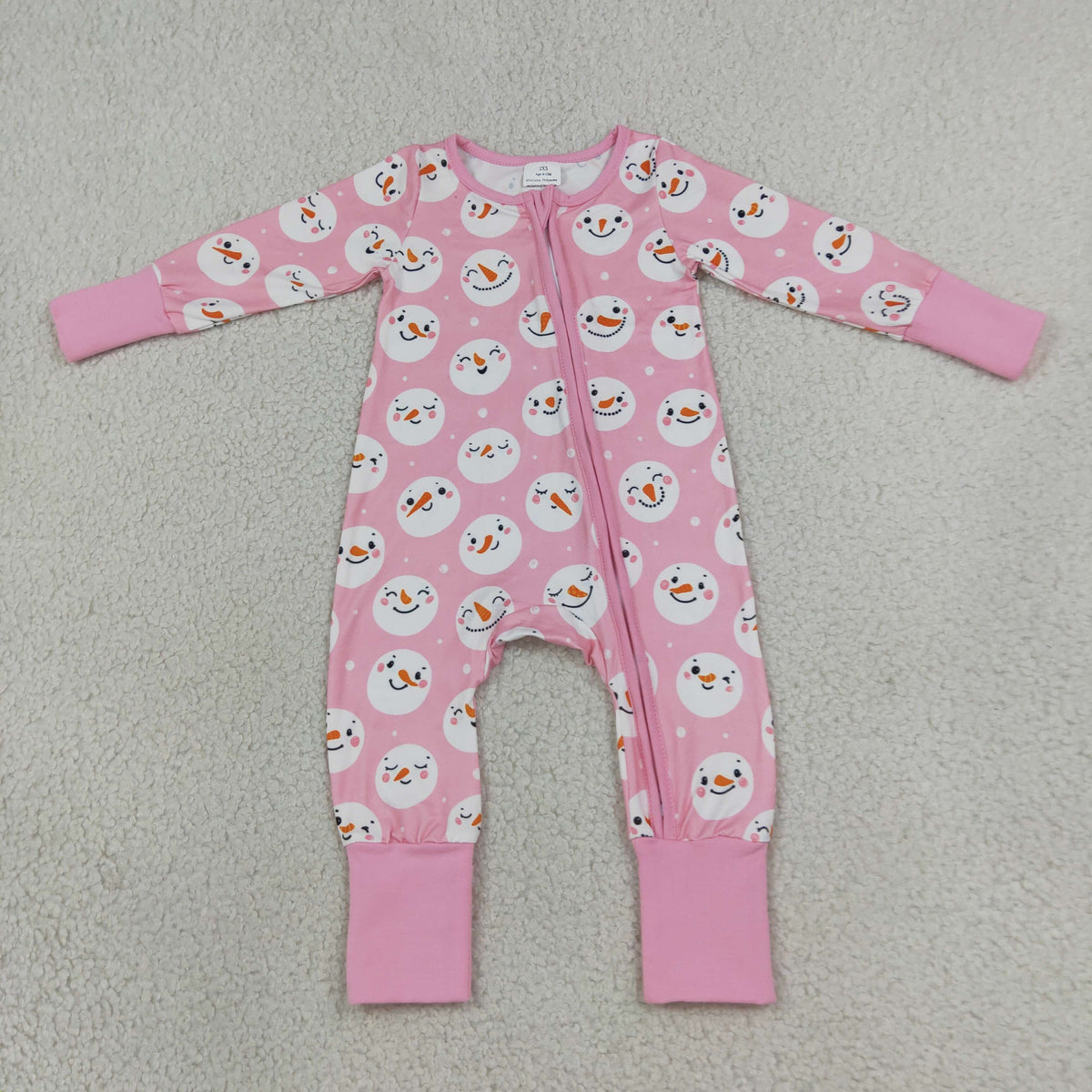 Baby Girls Pink Snowmen Christmas Two Way Zip Convertible Rompers