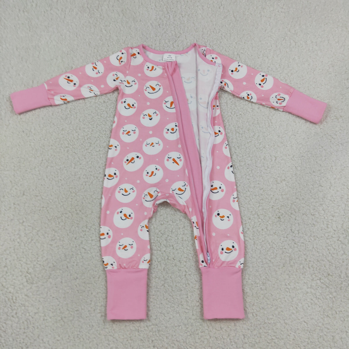 Baby Girls Pink Snowmen Christmas Two Way Zip Convertible Rompers