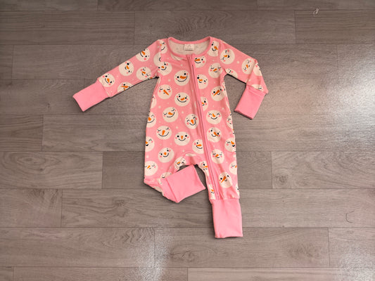 Baby Girls Pink Snowmen Christmas Two Way Zip Convertible Rompers Preorder