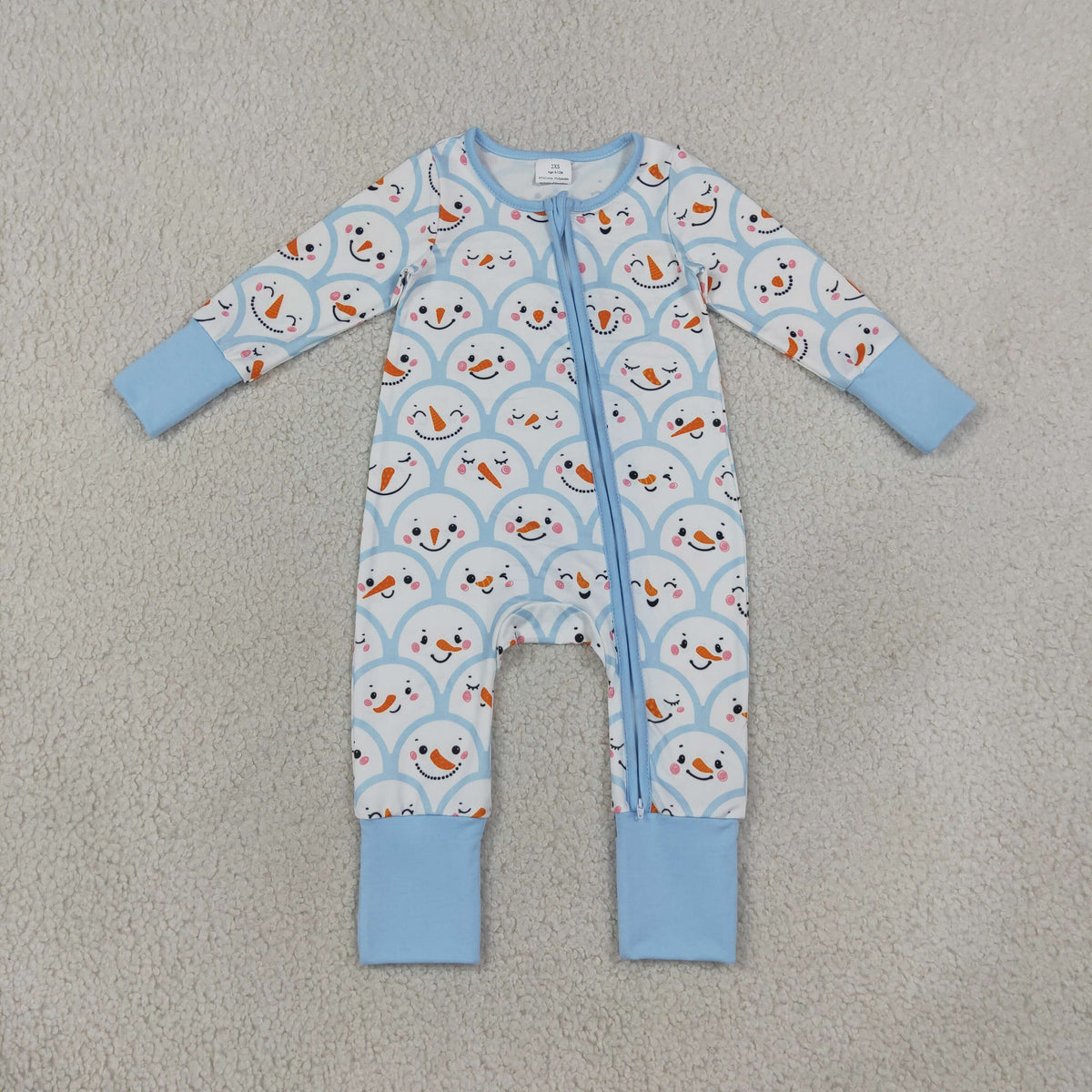 Baby Boys Blue Checked Snowmen Christmas Two Way Zip Convertible Rompers