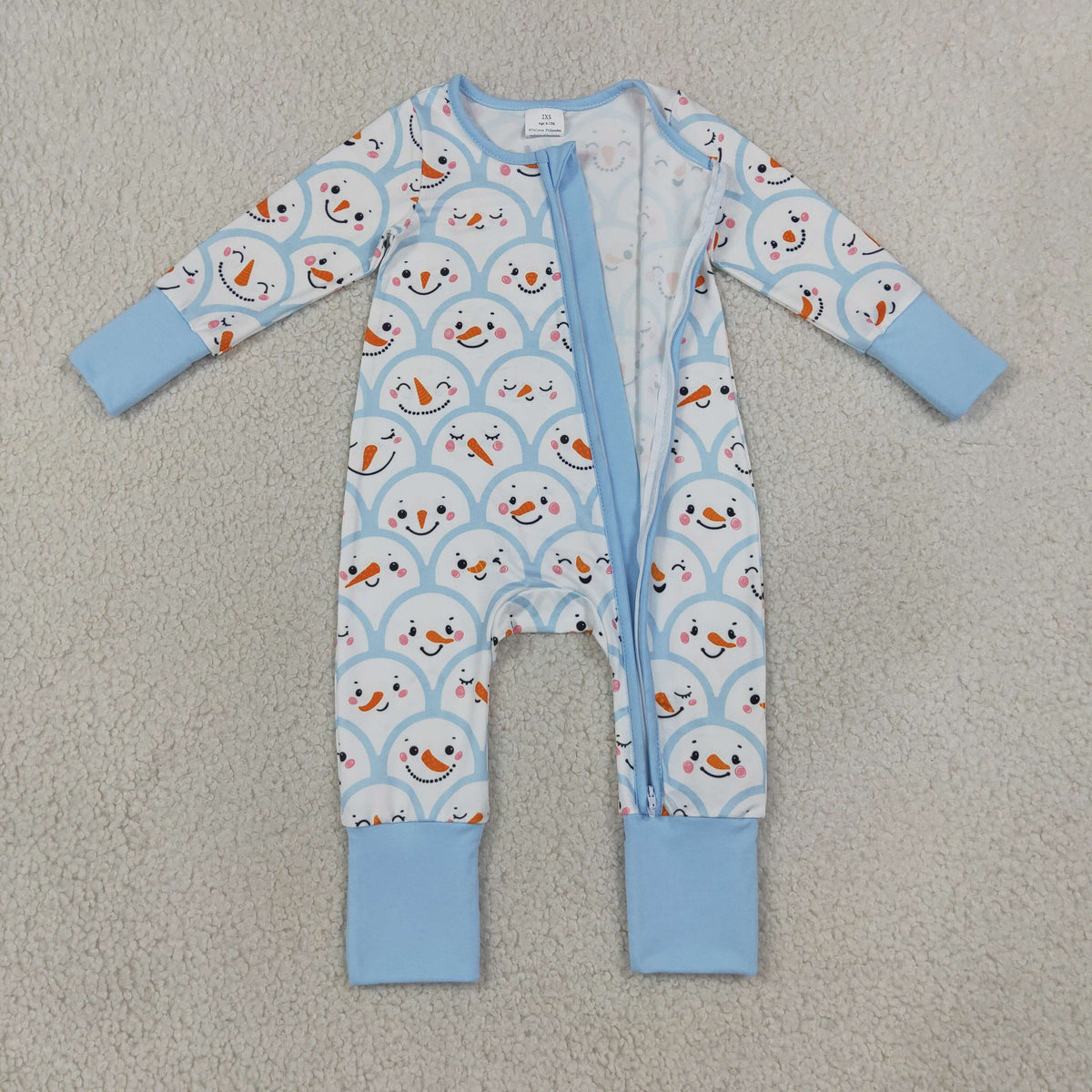 Baby Boys Blue Checked Snowmen Christmas Two Way Zip Convertible Rompers