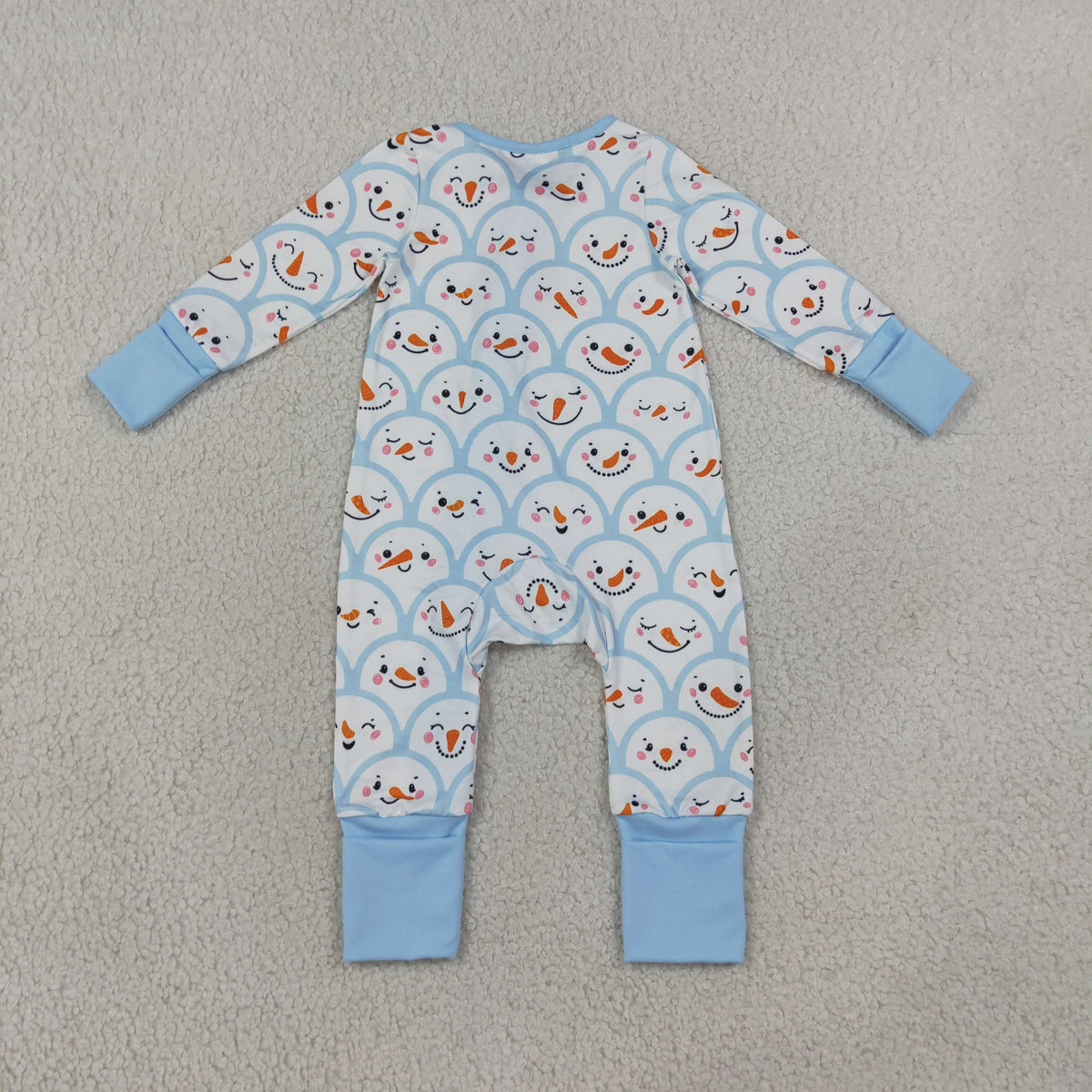Baby Boys Blue Checked Snowmen Christmas Two Way Zip Convertible Rompers