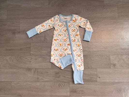 Baby Boys Blue Snowmen Christmas Two Way Zip Convertible Rompers Preorder