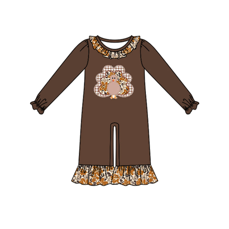 Preorder moq 5 Baby Girls Turkey Thanksgivings Ruffle Pant Rompers