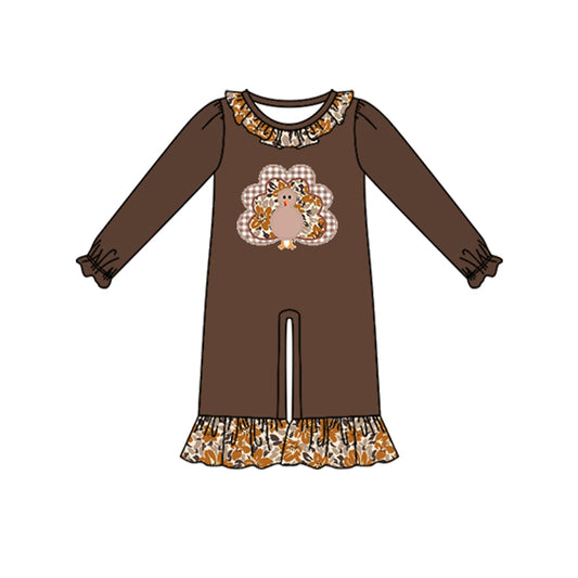 Preorder moq 5 Baby Girls Turkey Thanksgivings Ruffle Pant Rompers