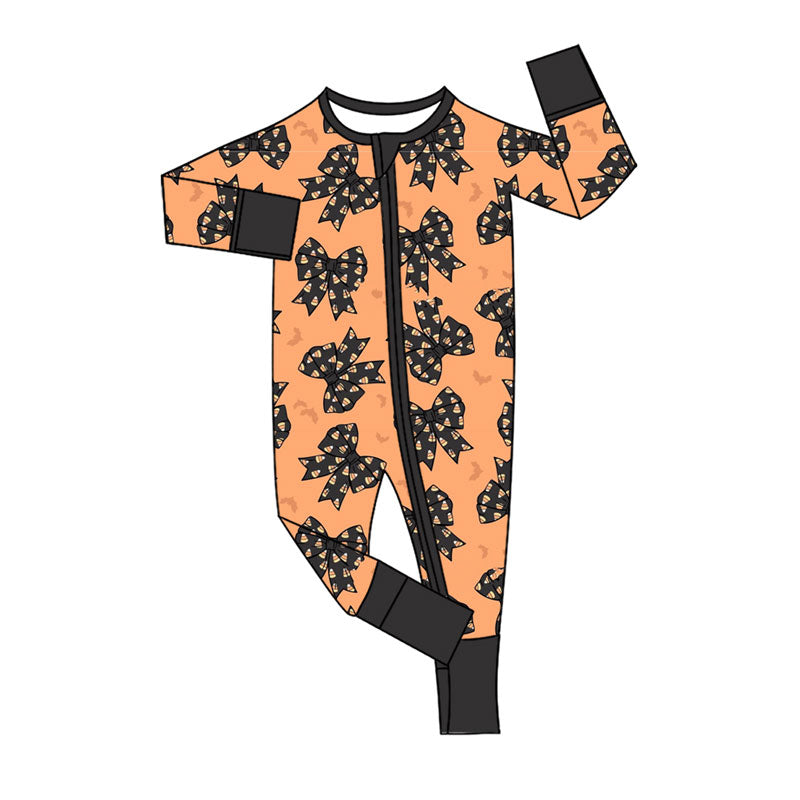 Preorder moq 5 Baby Girls Candy Bows Halloweens Two Way Zip Convertible Rompers