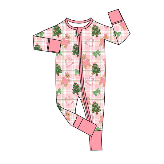Preorder moq 5 Baby Girls Trees Gingerbread Christmas Two Way Zip Convertible Rompers