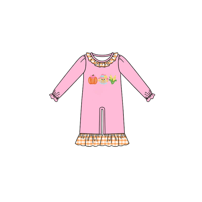 Preorder moq 5 Baby Girls Pumpkin Corn Fall Ruffle Pant Rompers