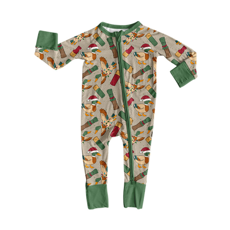 Preorder moq 5 Baby Boys Hat Ducks Calls Christmas Two Way Zip Convertible Rompers