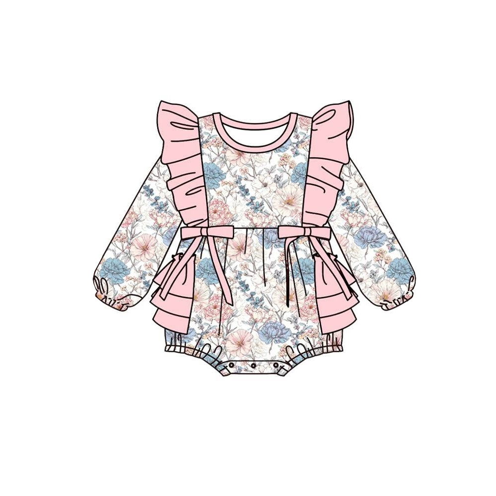 Preorder moq 5 Baby Girls Colorful Flowers Bows Bubble Ruffle Rompers