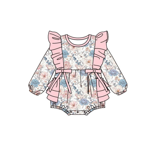 Preorder moq 5 Baby Girls Colorful Flowers Bows Bubble Ruffle Rompers