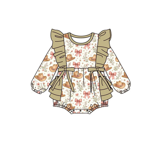 Preorder moq 5 Baby Girls Flowers Hats Western Bows Bubble Ruffle Rompers