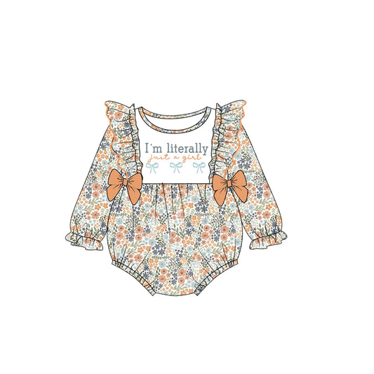 Preorder moq 5 Baby Girls Flowers I'm Literally Just a Girl Bows Ruffle Rompers