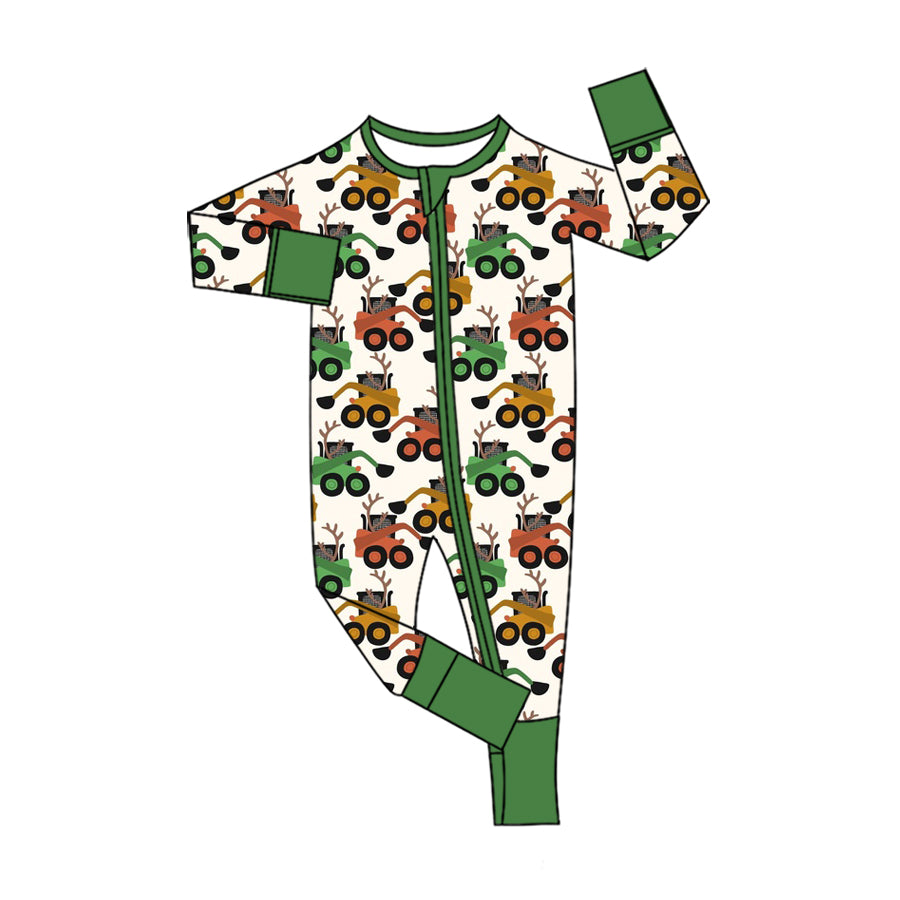 Preorder moq 5 Baby Boys Excavators Deer Hunting Two Way Zip Convertible Rompers