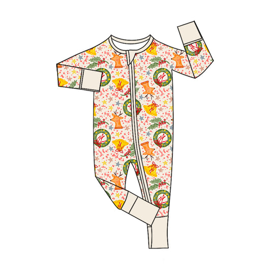 Preorder moq 5 Baby Girls Bows Holly Deer Christmas Two Way Zip Convertible Rompers
