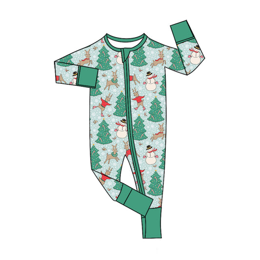 Preorder moq 5 Baby Boys Blue Deer Snowmen Christmas Two Way Zip Convertible Rompers