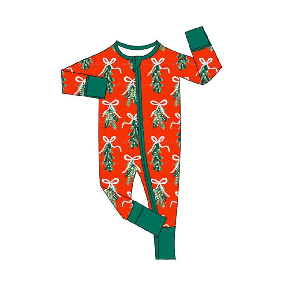 Preorder moq 5 Baby Girls Bows Trees Christmas Two Way Zip Convertible Rompers