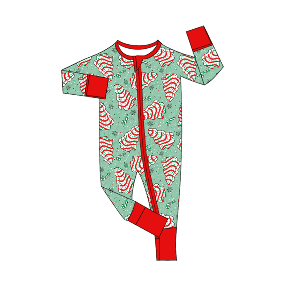 Preorder moq 5 Baby Boys Snowflakes Trees Christmas Two Way Zip Convertible Rompers