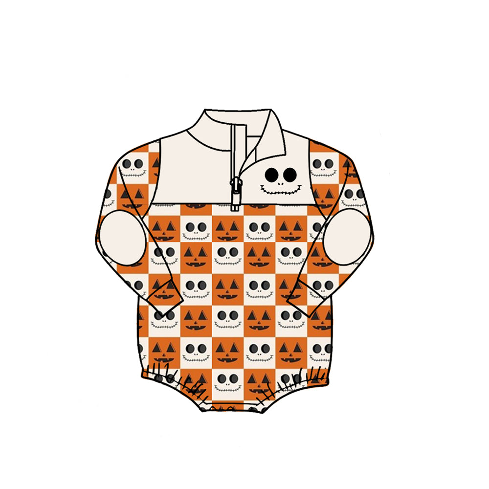 Preorder moq 5 Baby Boys Ghosts Pumpkins Halloweens Zip Rompers
