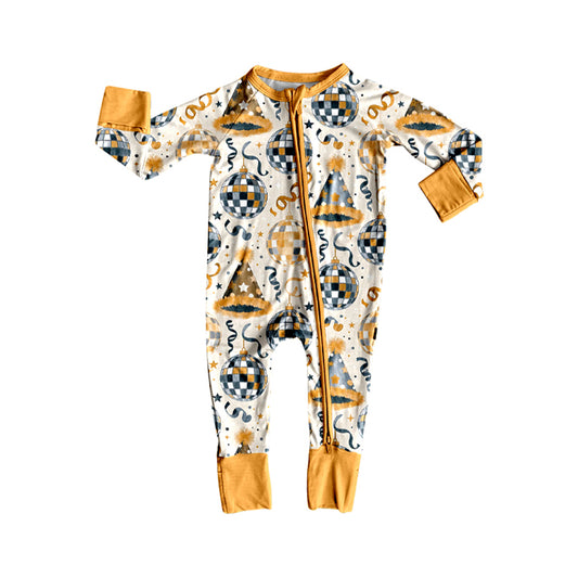 Preorder moq 5 Baby Boys Stars Lights Happy New Year Two Way Zip Convertible Rompers
