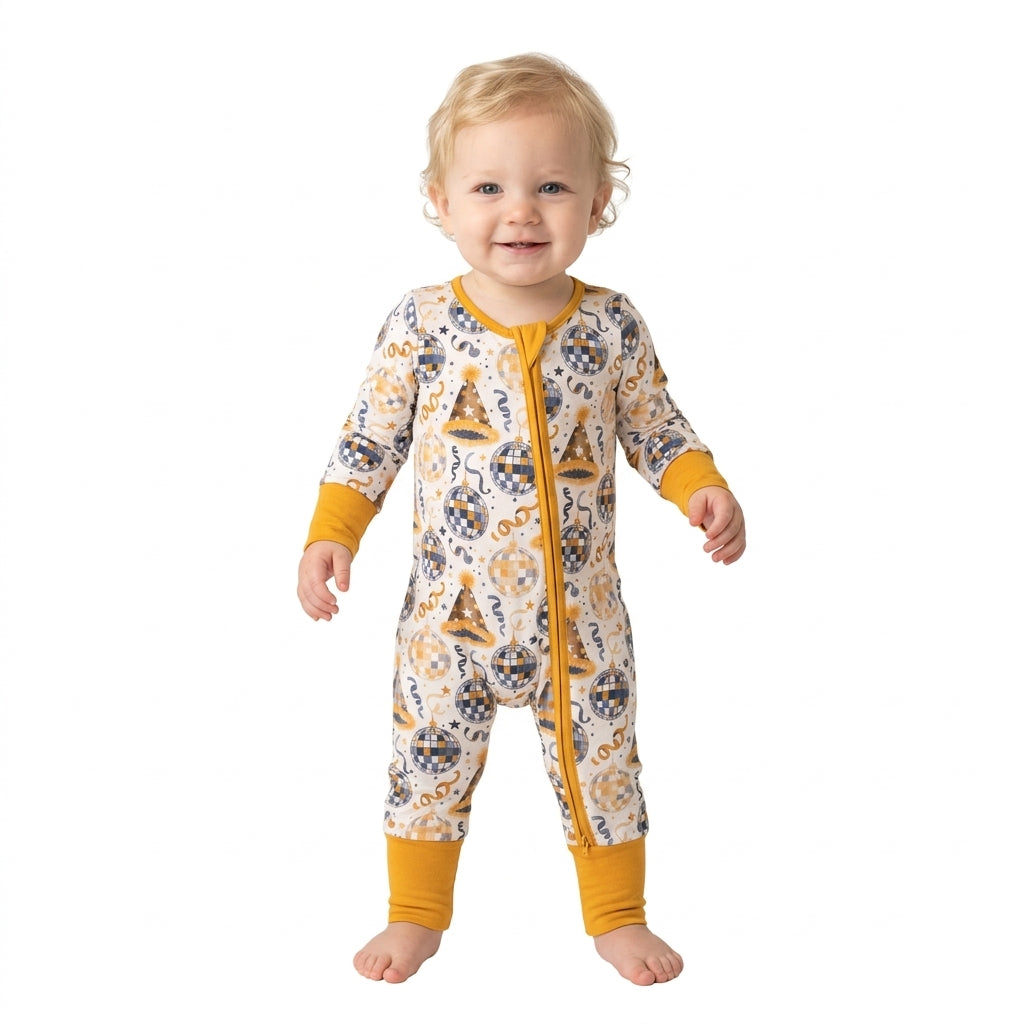 Baby Boys Stars Lights Happy New Year Two Way Zip Convertible Rompers