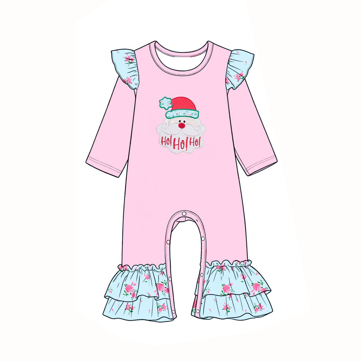 Preorder moq 5 Baby Girls Flowers Santa Christmas Ruffle Pant Rompers
