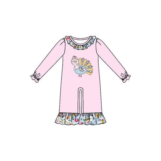 Preorder moq 5 Baby Girls Flowers Turkey Thanksgivings Ruffle Pant Rompers