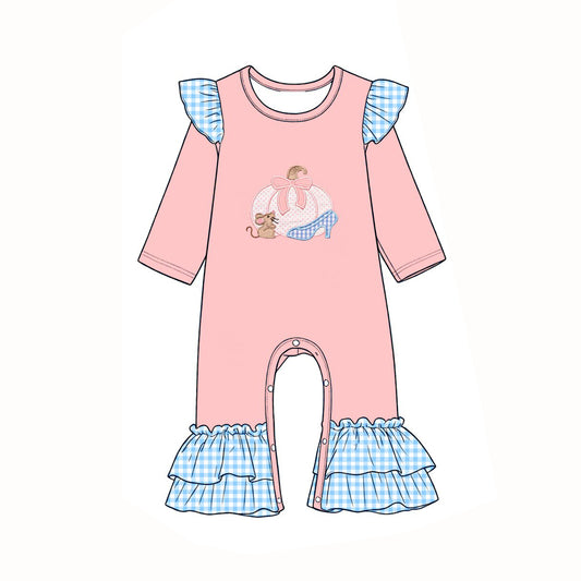 Preorder moq 5 Baby Girls Bow Pumpkins Mouse Fall Ruffle Pant Rompers