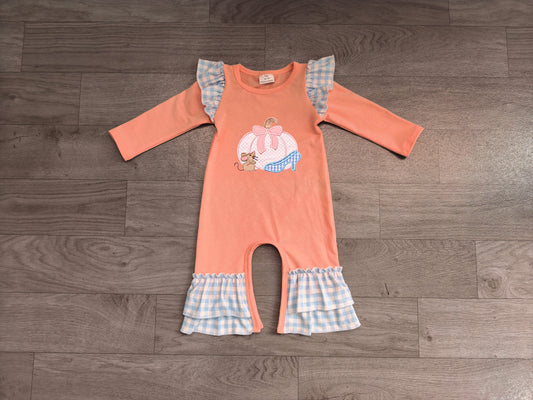 Baby Girls Bow Pumpkins Mouse Fall Ruffle Pant Rompers