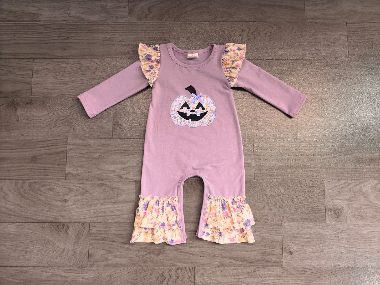 Embroidery Flowers Ghost Pumpkins Baby Girls Halloween Ruffle Pant Rompers Preorder