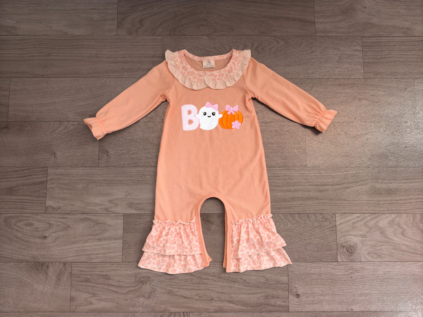 Embroidery Pumpkin Ghost BOO Baby Girls Halloween Ruffle Pant Rompers Preorder