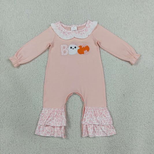 Embroidery Pumpkin Ghost BOO Baby Girls Halloween Ruffle Pant Rompers