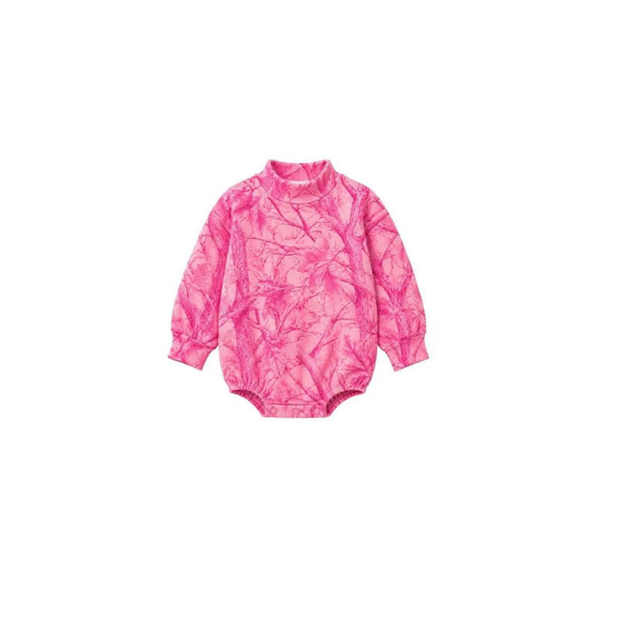 Preorder moq 5 Baby Girls Pink Leavers Camo Long Sleeve Rompers