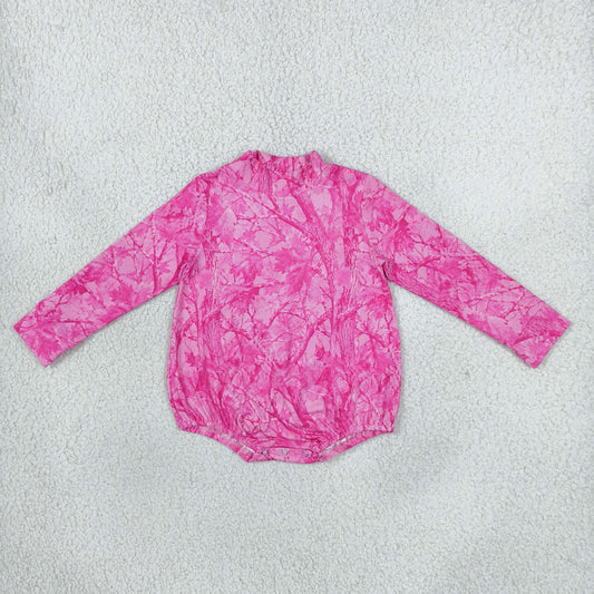 Baby Girls Pink Leavers Camo Long Sleeve Choker Rompers