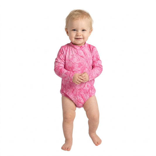 Baby Girls Pink Leavers Camo Long Sleeve Choker Rompers