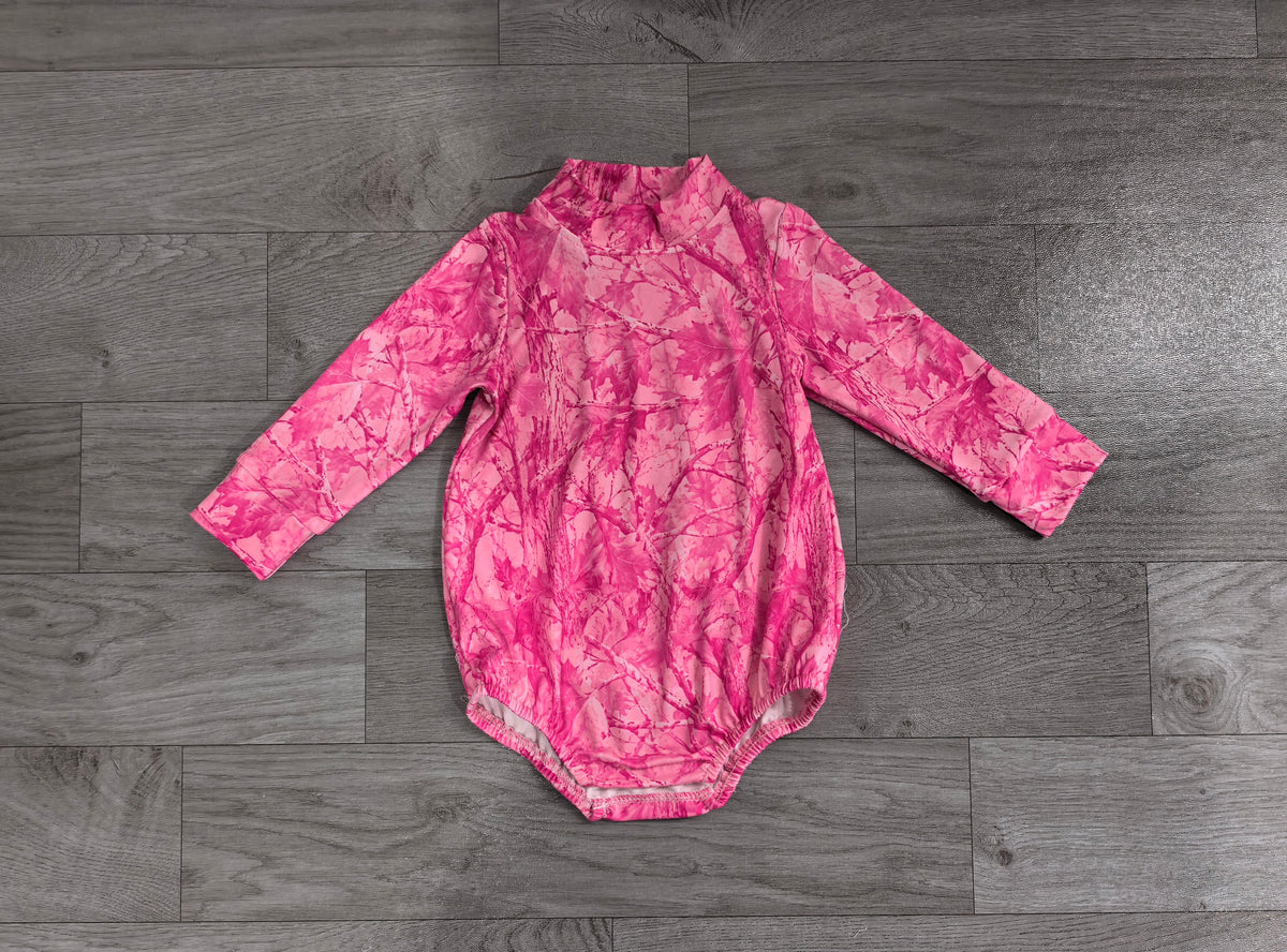 Baby Girls Pink Leavers Camo Long Sleeve Rompers Preorder