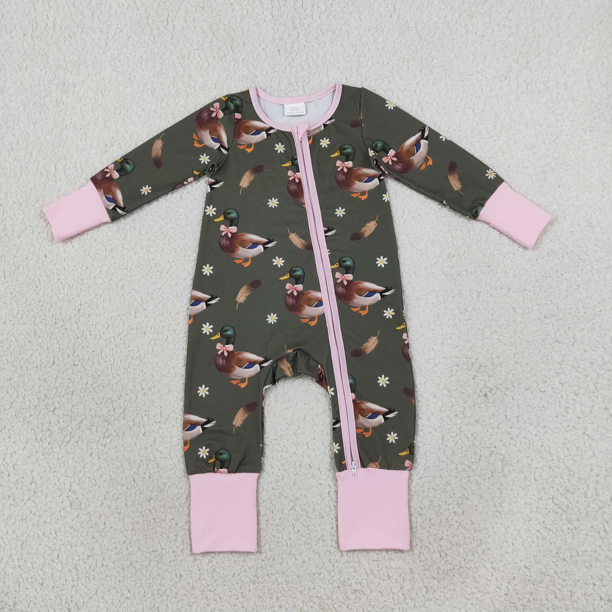 Baby Girls Flowers Ducks Hunting Two Way Zip Convertible Rompers