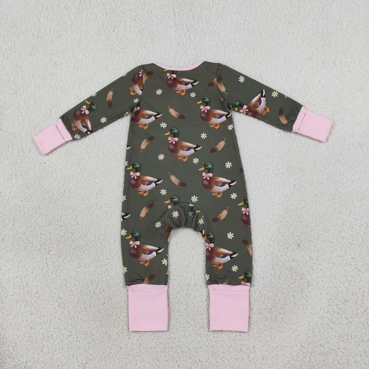 Baby Girls Flowers Ducks Hunting Two Way Zip Convertible Rompers
