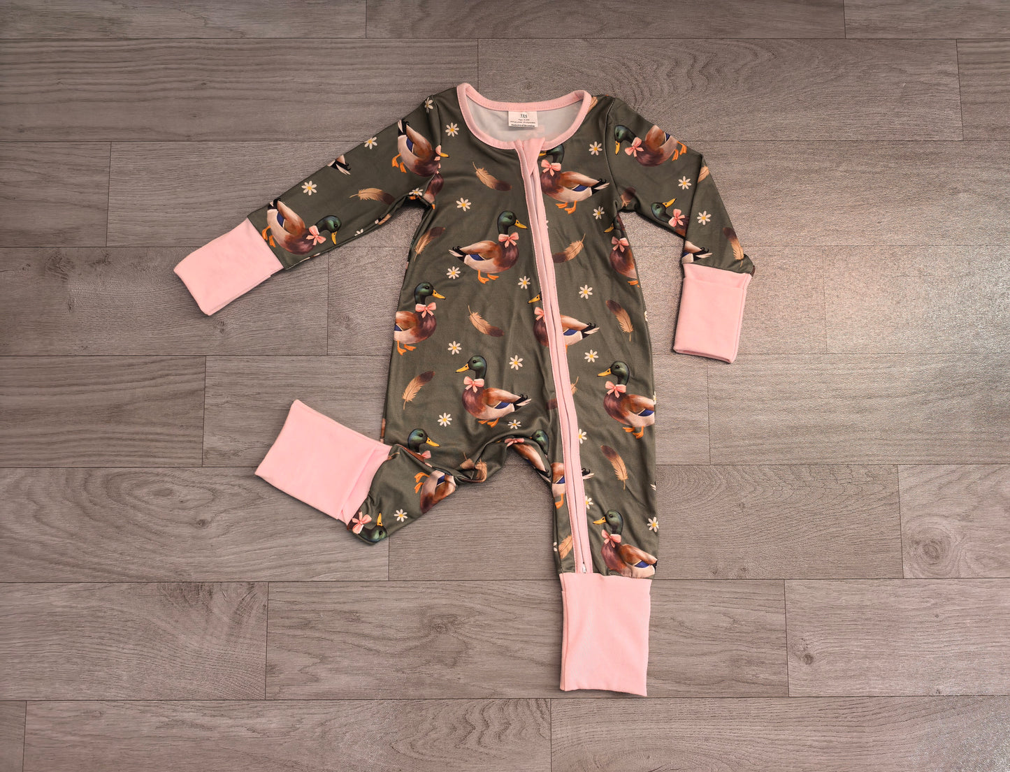 Baby Girls Flowers Ducks Two Way Zip Convertible Hunting Rompers Preorder