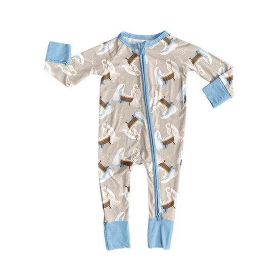 Preorder moq 5 Baby Boys Nativity Two Way Zip Convertible Christmas Rompers